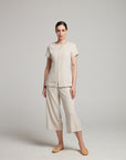 Women's Faux Linen Wide Cropped Pant